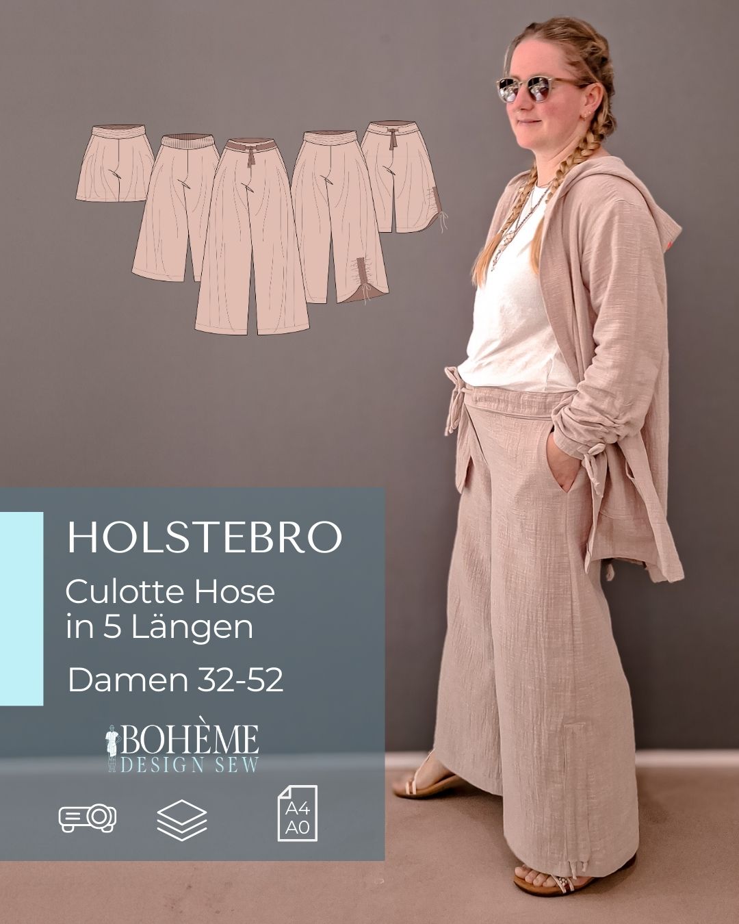 HOLSTEBRO – Culotte Damen digitales Schnittmuster als PDF download | luftig & mit weitem Bein | Größe 32–52 | SEAMONE – Damen A4 + A0 + Beamer PDF Schnittmuster | SEAMONE