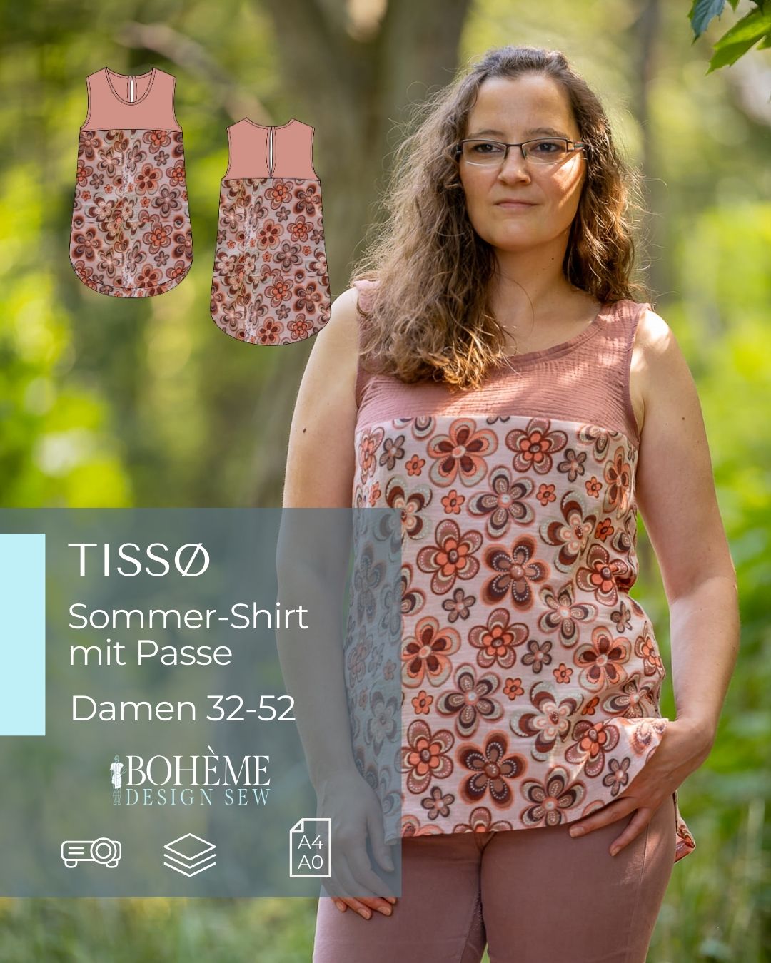 TISSØ – Top Damen digitales Schnittmuster als PDF download | mit Teilung & rundem Saum | Größe 32–52 | SEAMONE – Damen A4 + A0 + Beamer PDF Schnittmuster | SEAMONE