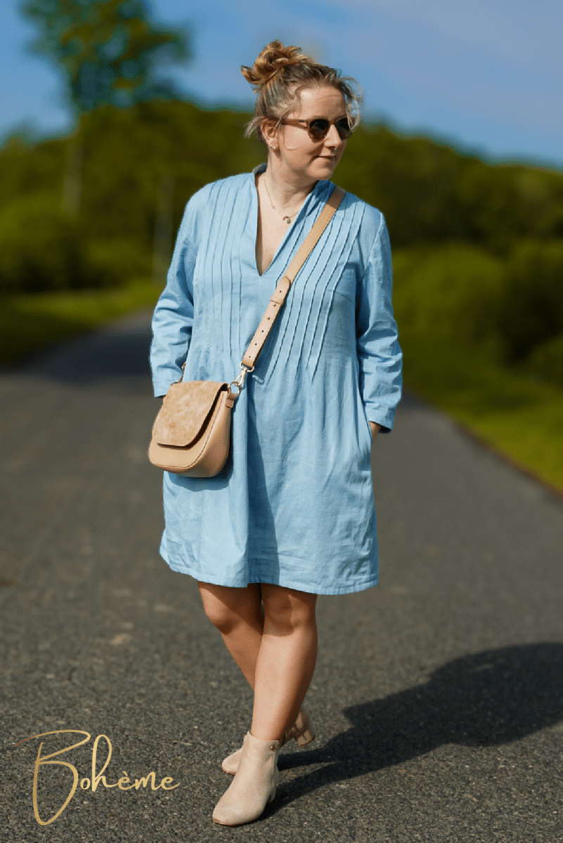 ÅSUNDEN – Biesenkleid Damen digitales Schnittmuster als PDF download | mit Stehkragen & 7/8 - Ärmel | Größe 32–52 | SEAMONE – Damen A4 + A0 PDF Schnittmuster | SEAMONE