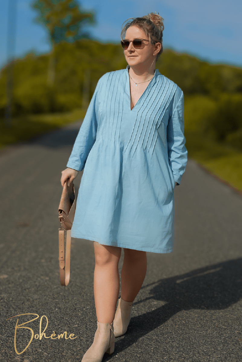 ÅSUNDEN – Biesenkleid Damen digitales Schnittmuster als PDF download | mit Stehkragen & 7/8 - Ärmel | Größe 32–52 | SEAMONE – Damen A4 + A0 PDF Schnittmuster | SEAMONE