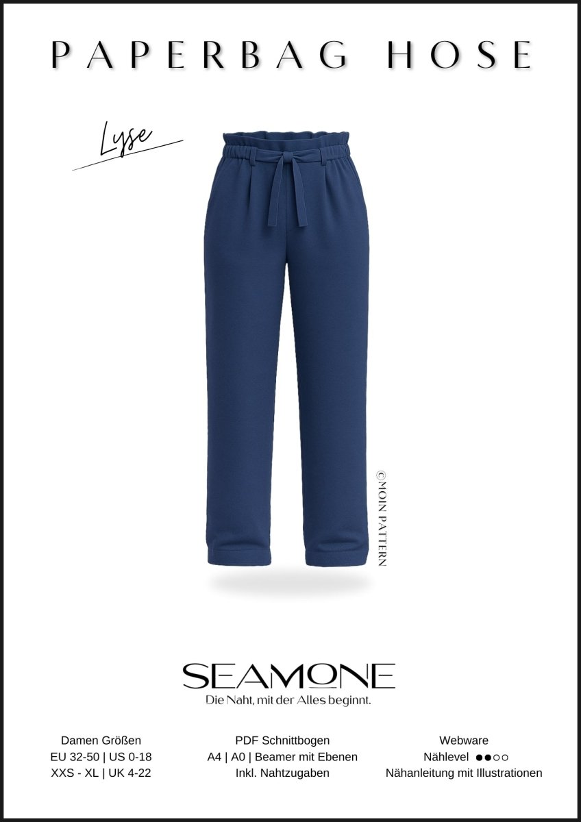 LYSE – Hose Damen digitales Schnittmuster als PDF Download | Paperbag - Bund & gerades Bein | Größe 32–50 | SEAMONE – Damen A4 + A0 + Beamer PDF Schnittmuster | SEAMONE