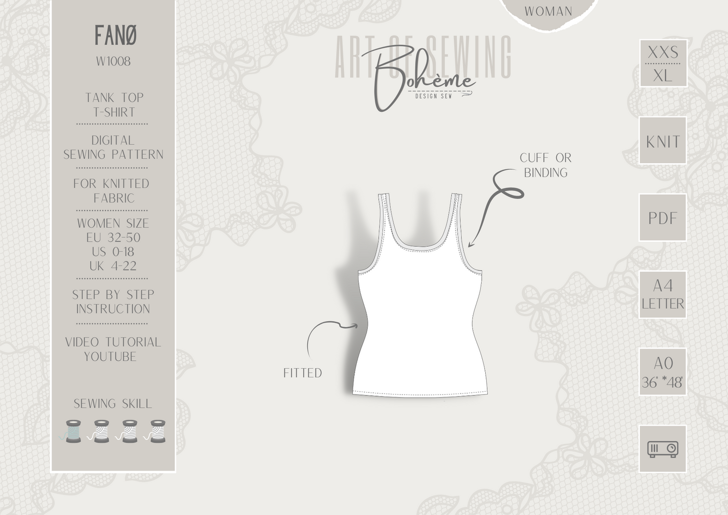 FANØ – Tanktop Damen digitales Schnittmuster als PDF Download | enganliegend & vielseitig | Größe 32–50 | SEAMONE – Damen PDF Schnittmuster | SEAMONE