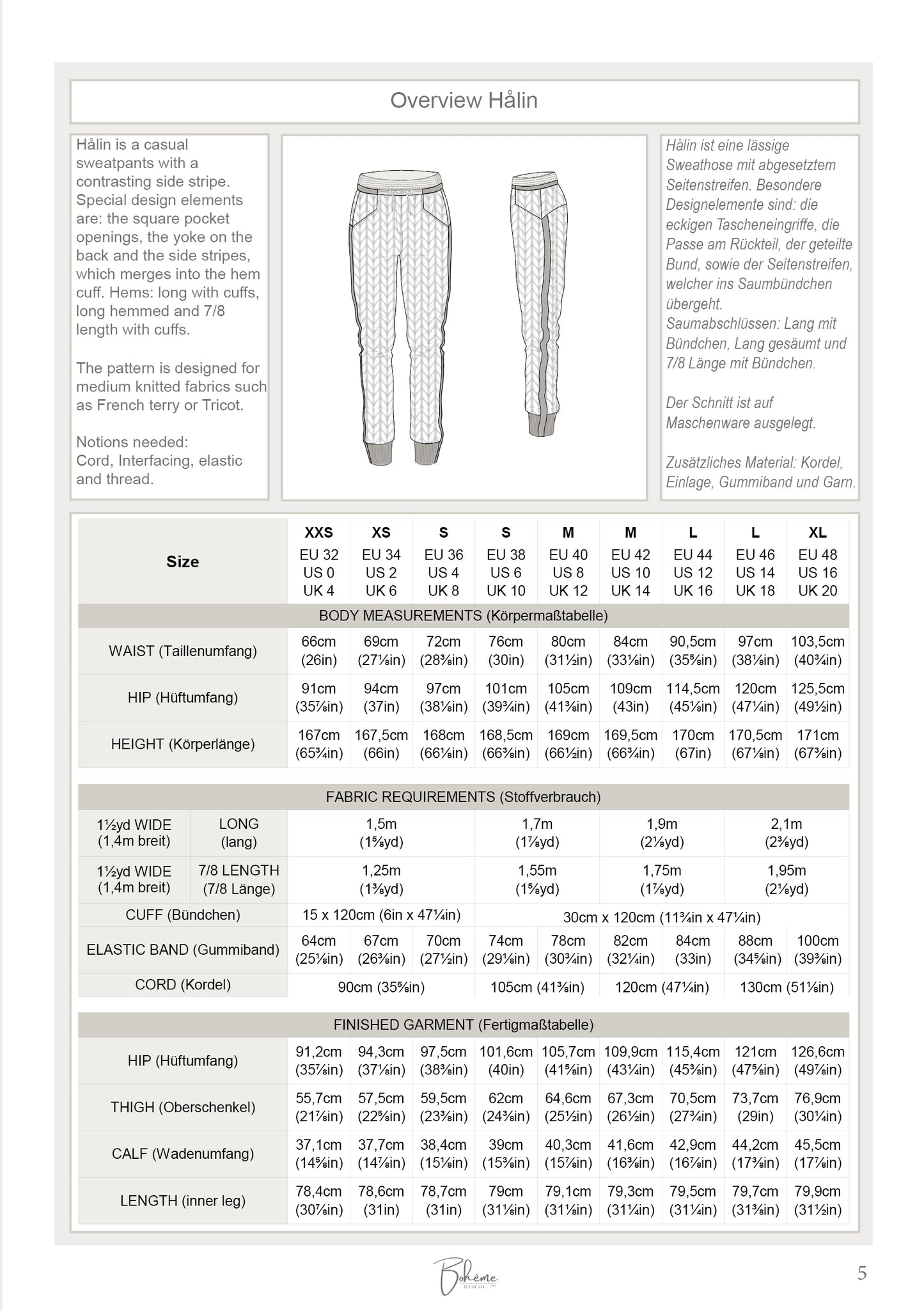 HÅLIN – Jogginghose Damen digitales Schnittmuster als PDF download | mit Seitenstreifen & Teilungsdetails | Größe 32–48 | SEAMONE – Damen Kombi: A4 + A0 + Beamer PDF Schnittmuster | SEAMONE