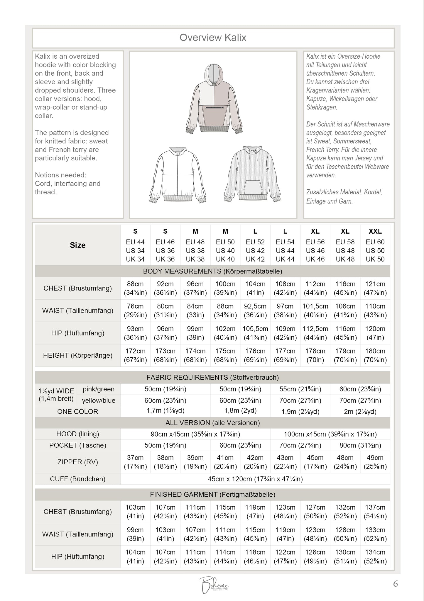 KALIX – Hoodie Herren digitales Schnittmuster als PDF download | Oversize mit Teilungen | Größe 44–60 | SEAMONE – Herren A4 + A0 + Beamer PDF Schnittmuster | SEAMONE