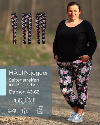 HÅLIN – Jogginghose Damen digitales Schnittmuster als PDF download | mit Seitenstreifen & Teilungsdetails | Größe 46–62 | SEAMONE – Damen A4 + A0 + Beamer PDF Schnittmuster | SEAMONE