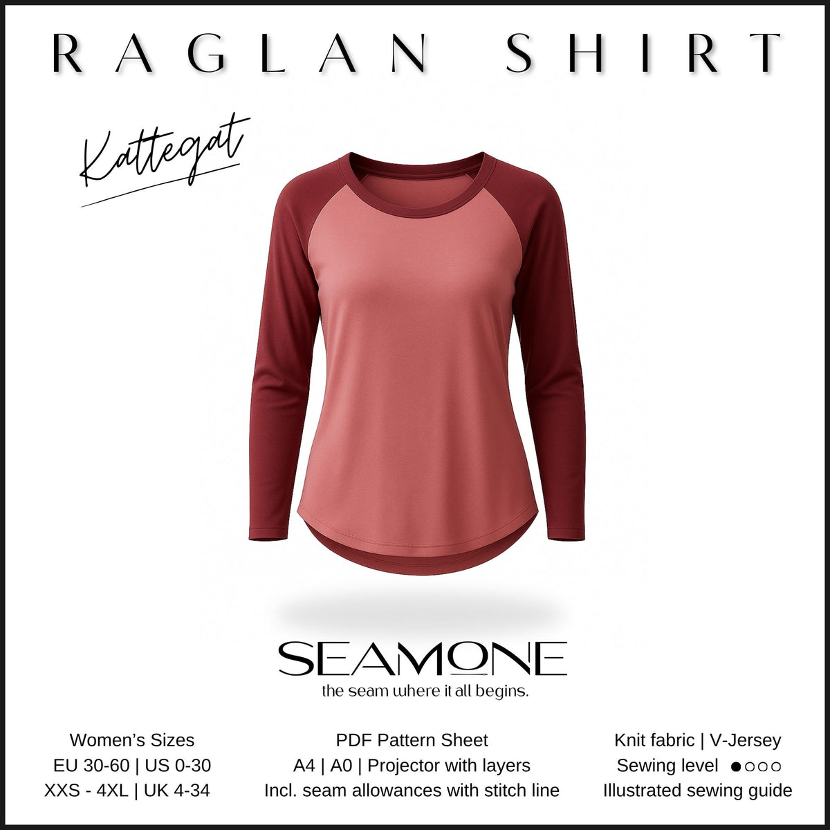 KATTEGAT – Raglanshirt Damen Schnittmuster PDF Download | figurumspielend mit Abnäher | Größe 30–60 | SEAMONE – English pattern on Etsy