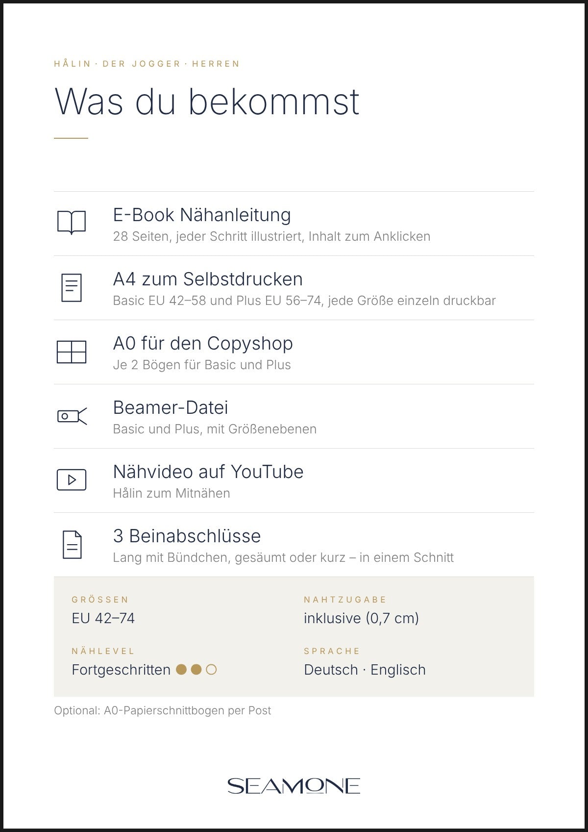 HÅLIN Herren Schnittmuster – Lieferumfang: E-Book, A4, A0, Beamer, Nähvideo