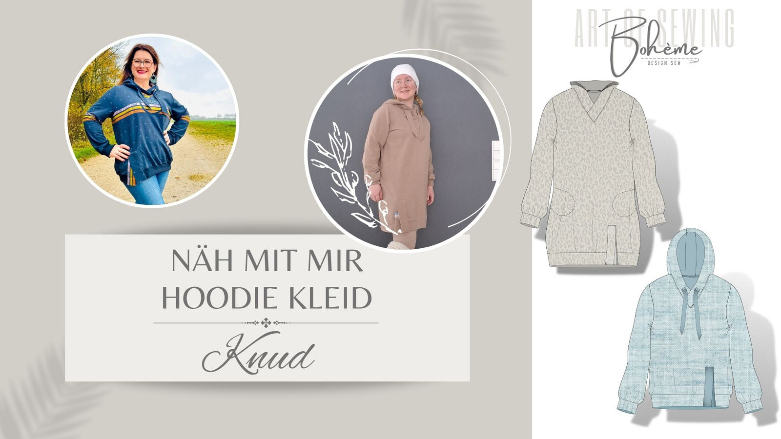 KNUD – Hoodiekleid Damen digitales Schnittmuster als PDF download | mit Kapuze oder Kragen | Größe 32–52 | SEAMONE – YouTube Video