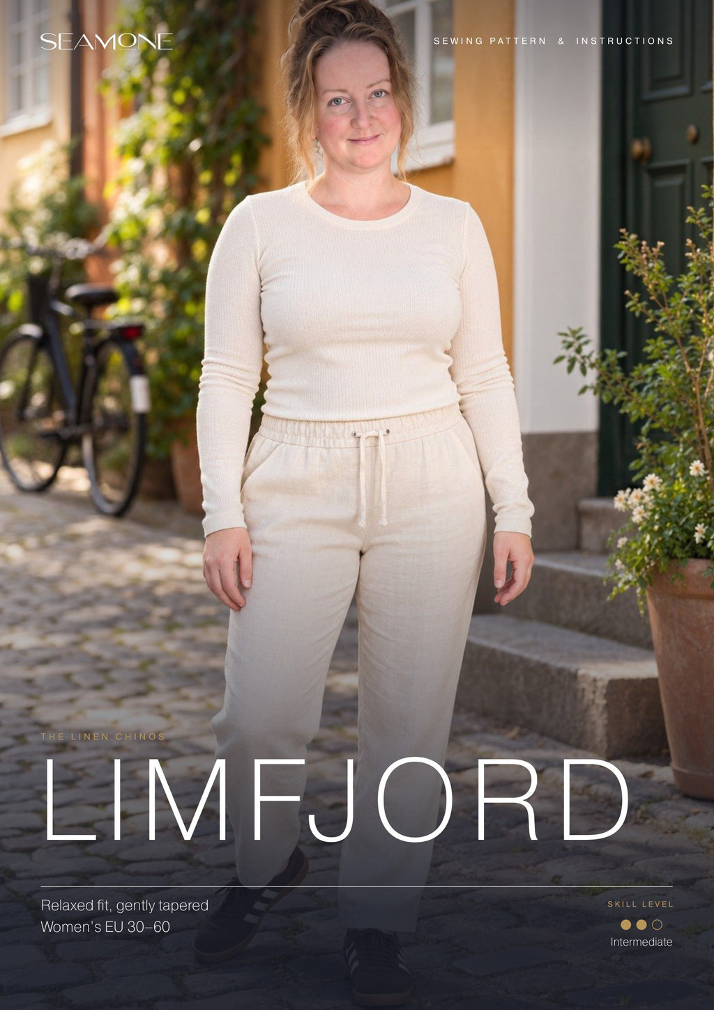 LIMFJORD sewing instructions cover – linen chinos for women, PDF sewing pattern EU 30–60