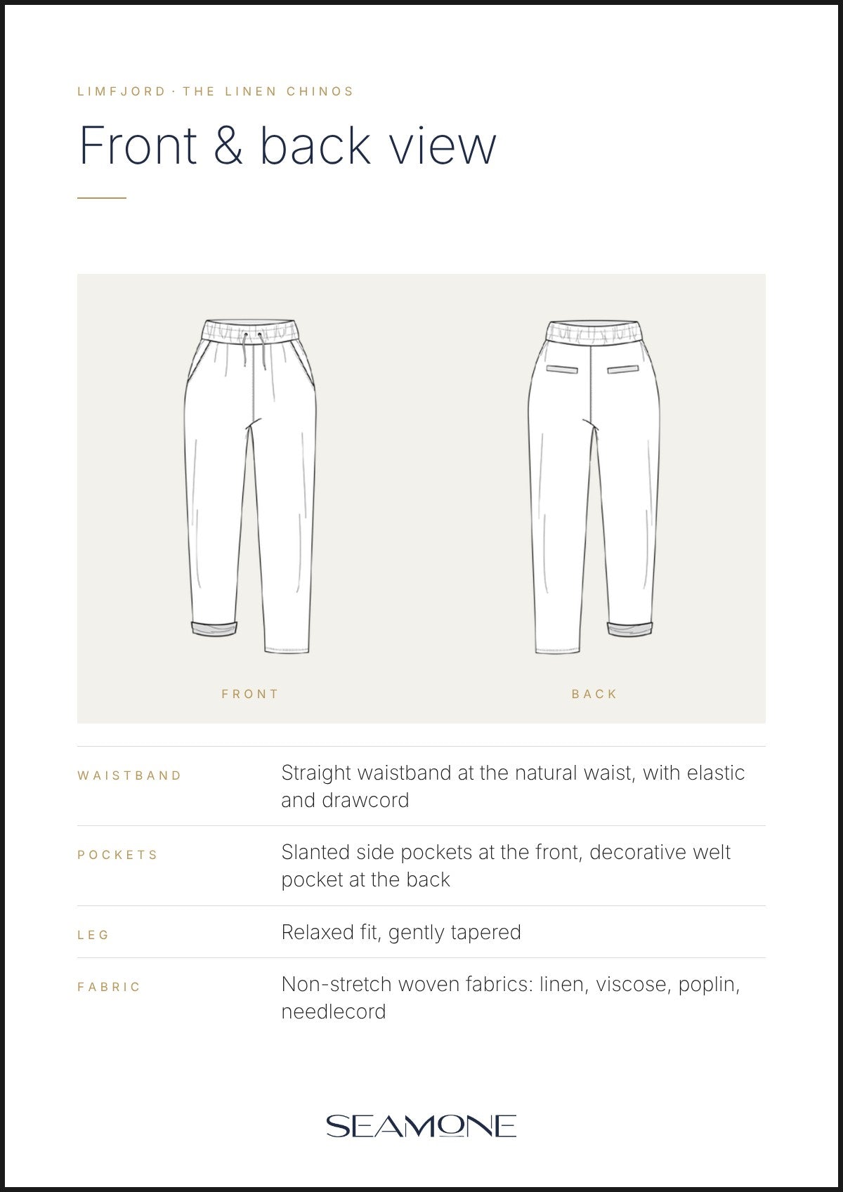LIMFJORD – Women's Chino Trousers Sewing Pattern, PDF & Paper
