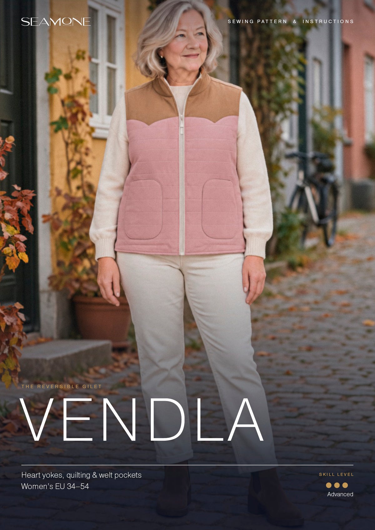 VENDLA sewing instructions cover – reversible gilet for women, PDF sewing pattern EU 34–54