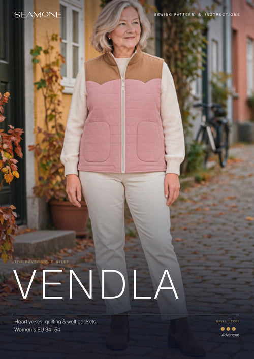 VENDLA sewing instructions cover – reversible gilet for women, PDF sewing pattern EU 34–54