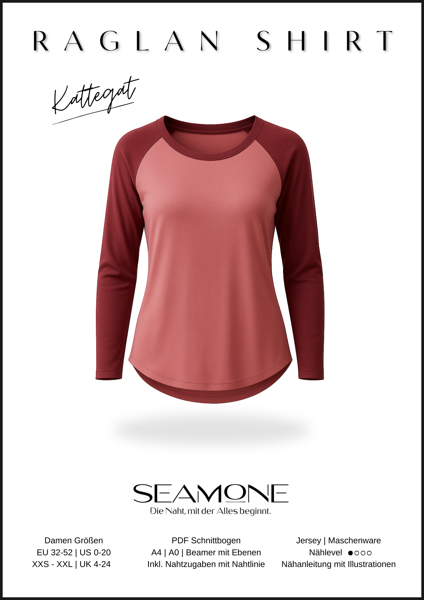 KATTEGAT – Raglanshirt Damen Schnittmuster PDF Download | figurumspielend mit Abnäher | Größe 32–52 | SEAMONE