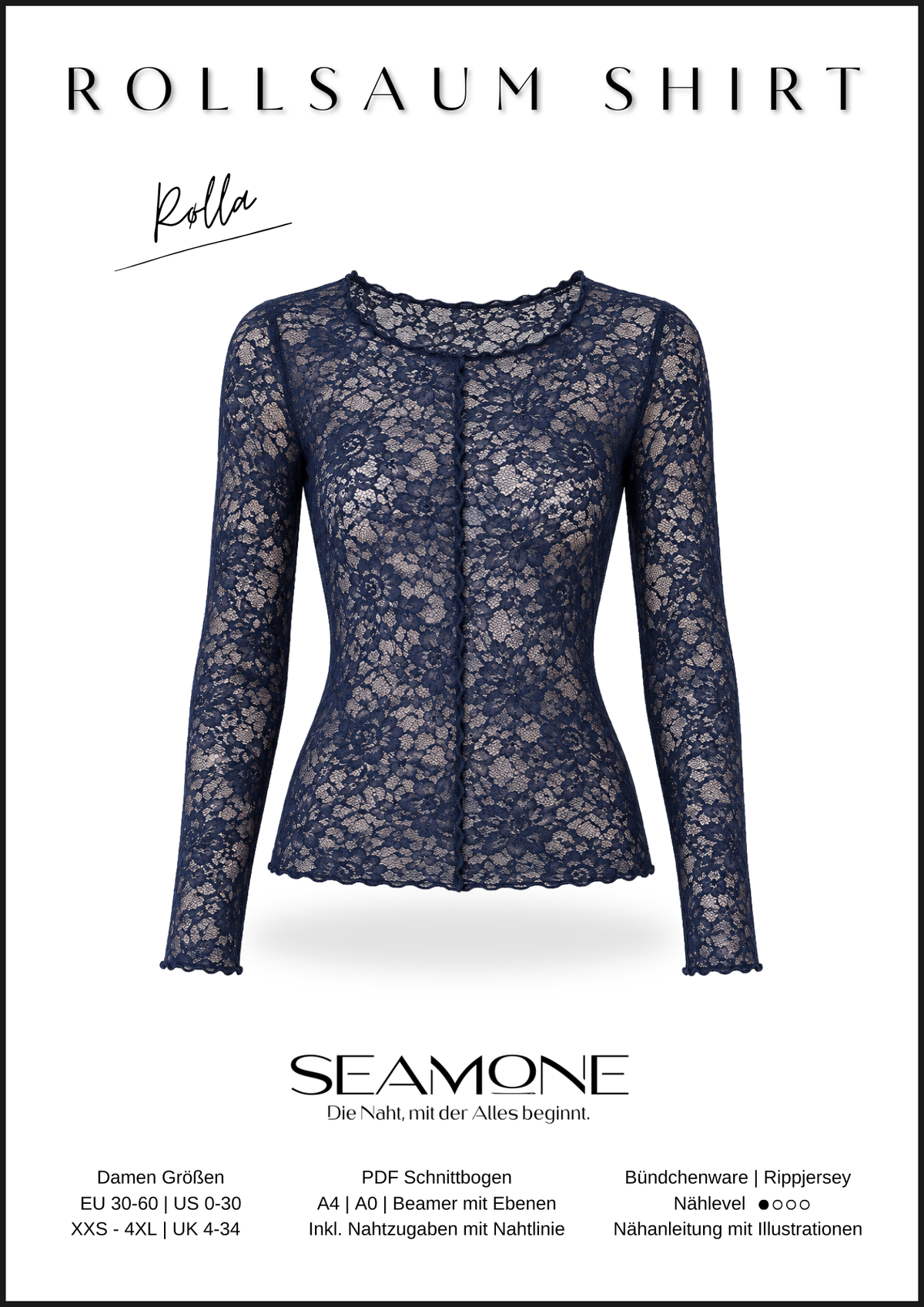 RØLLA – Langarmshirt Damen mit Rollsaum Schnittmuster PDF & Papier – English pattern on Etsy