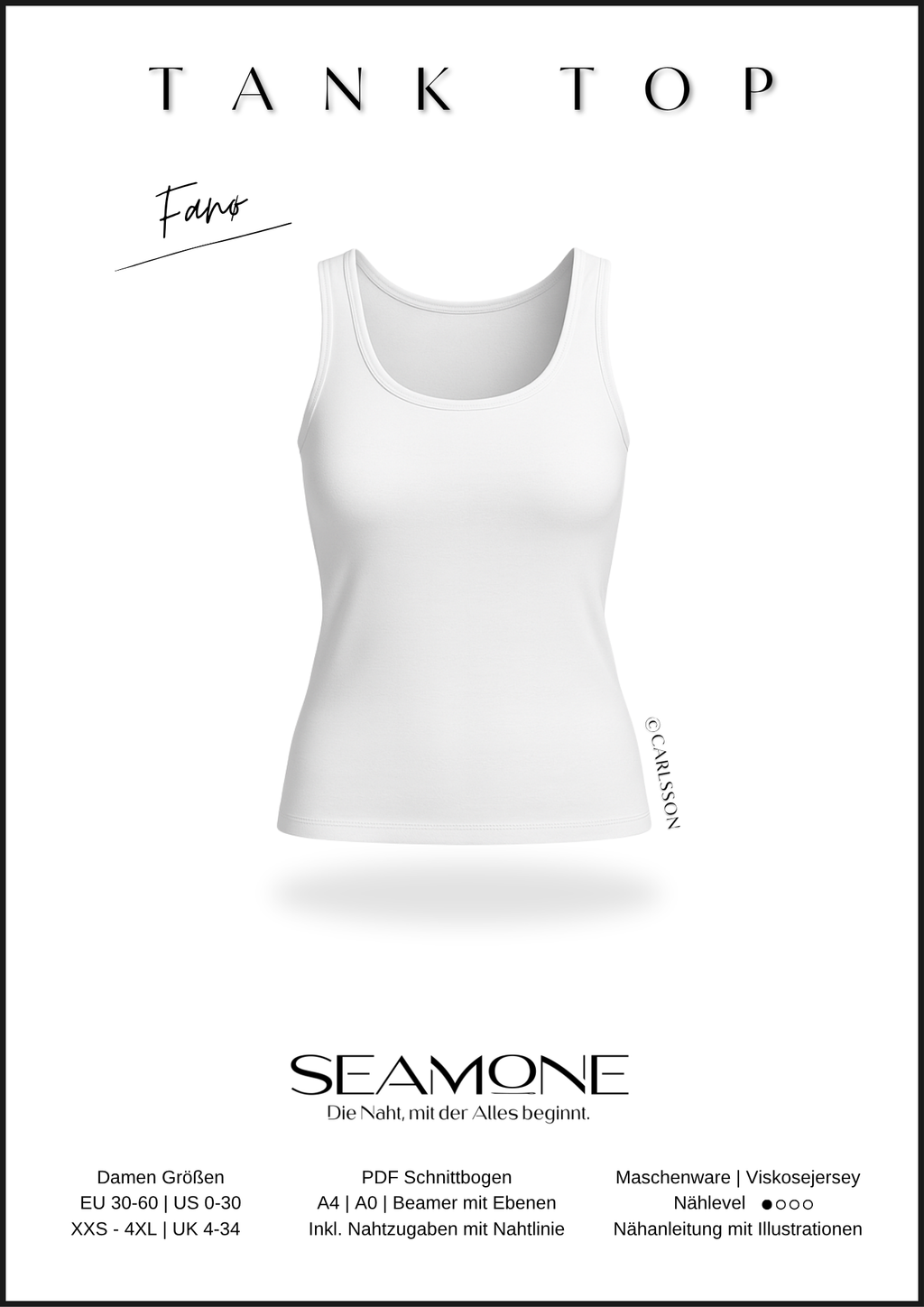 FANØ – Tanktop Damen digitales Schnittmuster als PDF Download | enganliegend & vielseitig | Größe 30–60 | SEAMONE