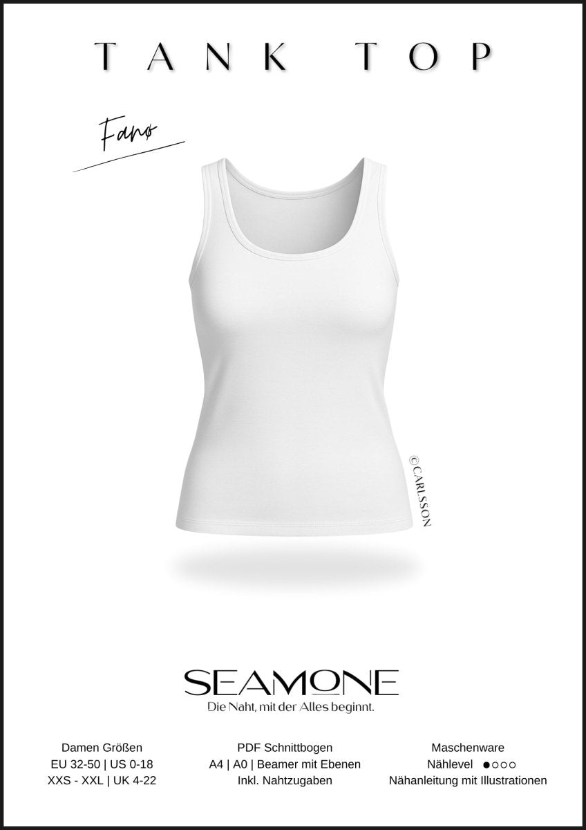 FANØ – Tanktop Damen digitales Schnittmuster als PDF Download | enganliegend & vielseitig | Größe 32–50 | SEAMONE – Damen PDF Schnittmuster | SEAMONE