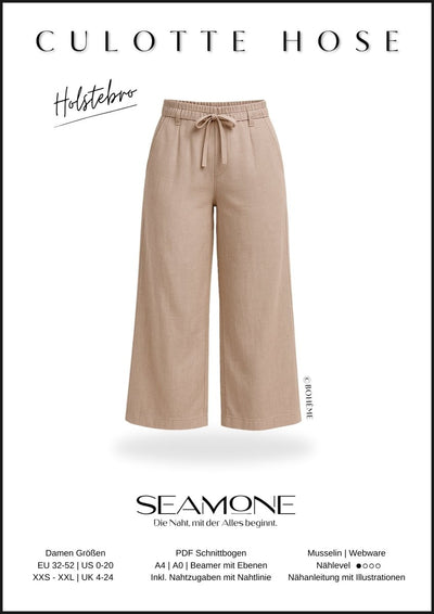 HOLSTEBRO – Culotte Damen digitales Schnittmuster als PDF download | luftig & mit weitem Bein | Größe 32–52 | SEAMONE – Damen A4 + A0 + Beamer PDF Schnittmuster | SEAMONE