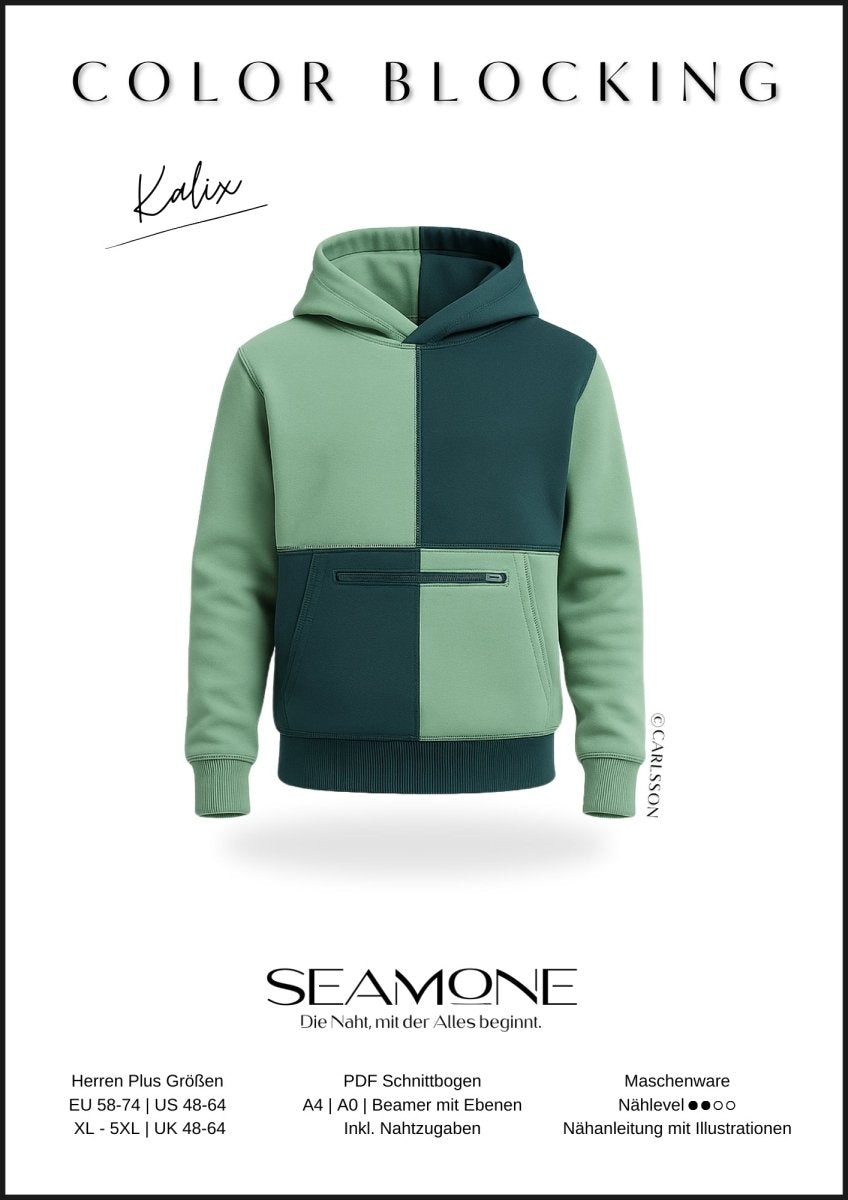 KALIX – Hoodie Herren digitales Schnittmuster als PDF download | Oversize mit Teilungen | Größe 58–74 | SEAMONE – Herren A4 + A0 + Beamer PDF Schnittmuster | SEAMONE