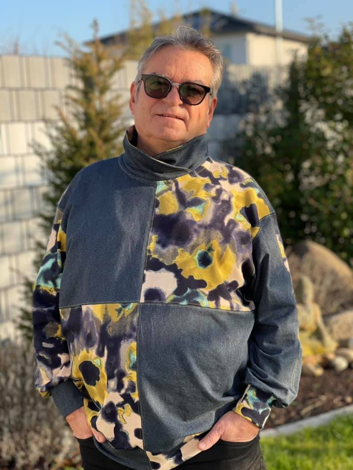 KALIX men's sweatshirt with stand-up collar and floral print panels