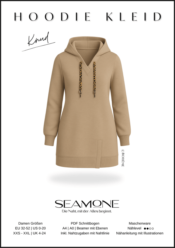 KNUD – Hoodiekleid & Hoodie Damen Schnittmuster PDF & Papier