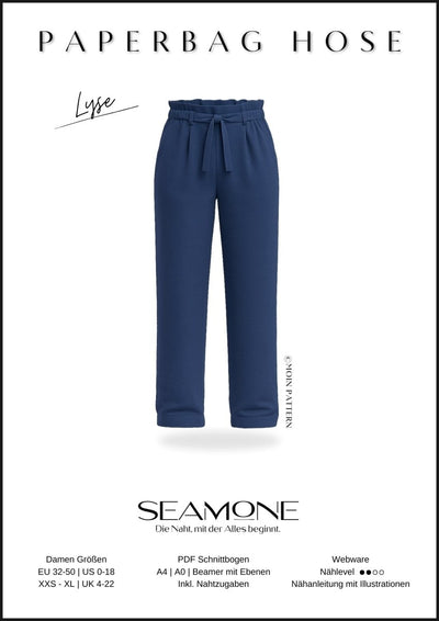 LYSE – Hose Damen digitales Schnittmuster als PDF Download | Paperbag - Bund & gerades Bein | Größe 32–50 | SEAMONE – Damen A4 + A0 + Beamer PDF Schnittmuster | SEAMONE