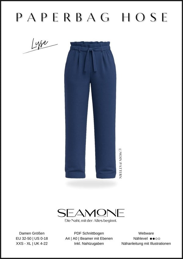 LYSE – Paperbag-Hose Damen mit geradem Bein Schnittmuster PDF & Papier