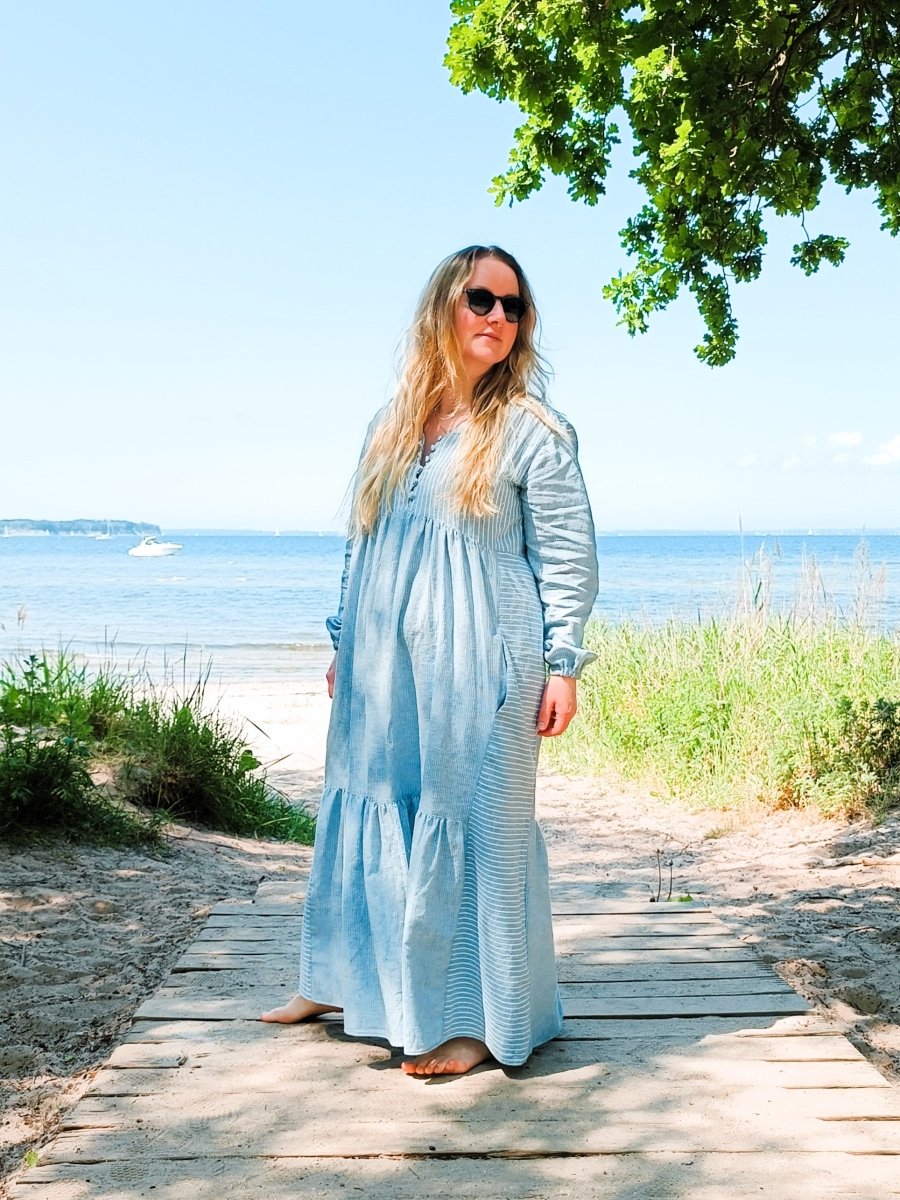 MANDØ – Maxikleid Damen digitales Schnittmuster als PDF download | mit Raffung & Stufenrock | Größe 32–52 | SEAMONE – Damen A4 + A0 + Beamer PDF Schnittmuster | SEAMONE