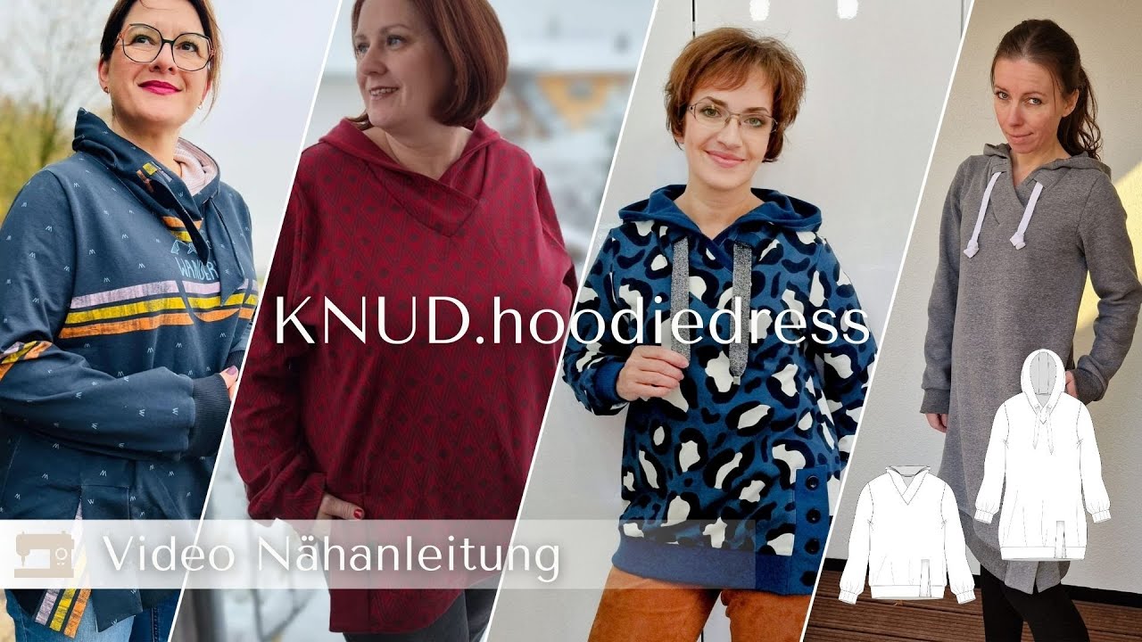 KNUD – Hoodiekleid Damen digitales Schnittmuster als PDF download | mit Kapuze oder Kragen | Größe 32–52 | SEAMONE – YouTube Video