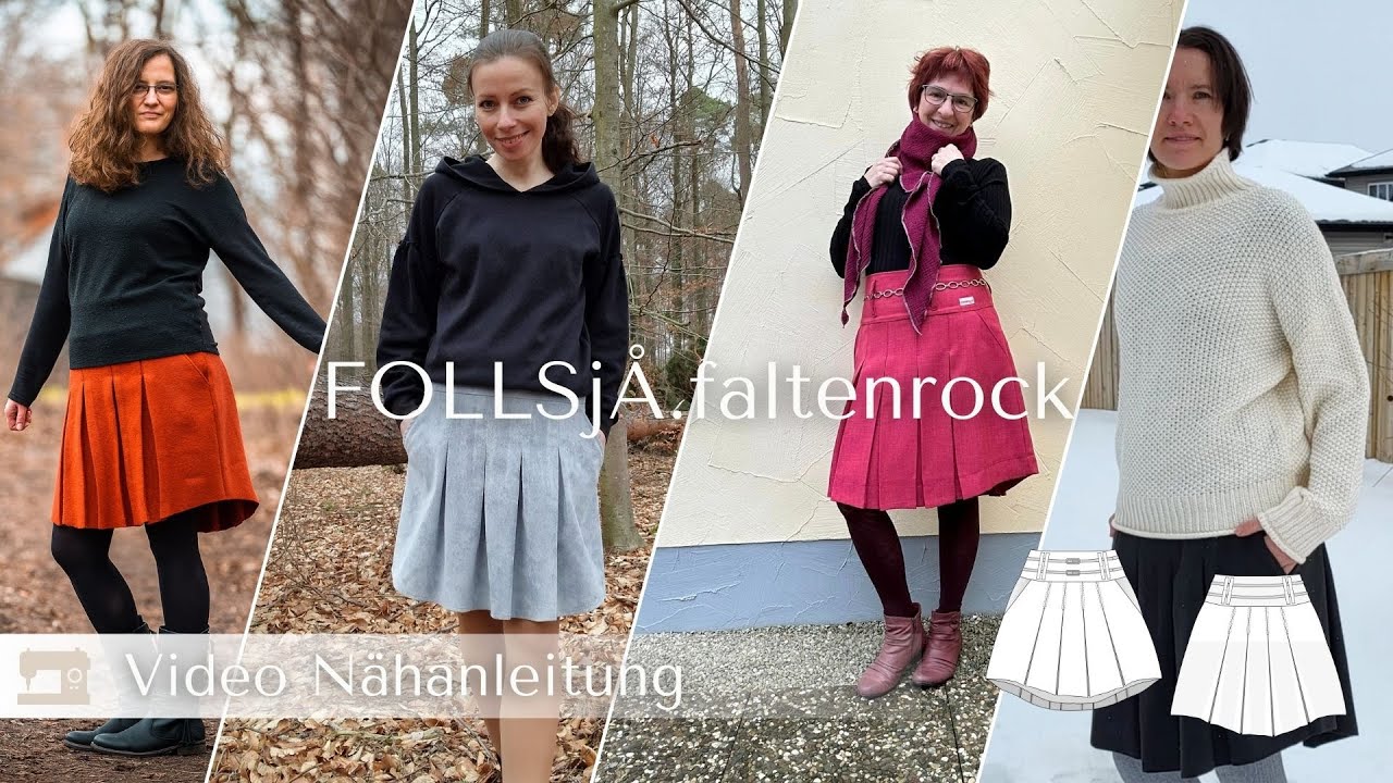 FOLLSJÅ – Kellerfaltenrock Damen digitales Schnittmuster als PDF download | gefüttert & mit Eingrifftaschen | Größe 32–52 | SEAMONE – YouTube Video