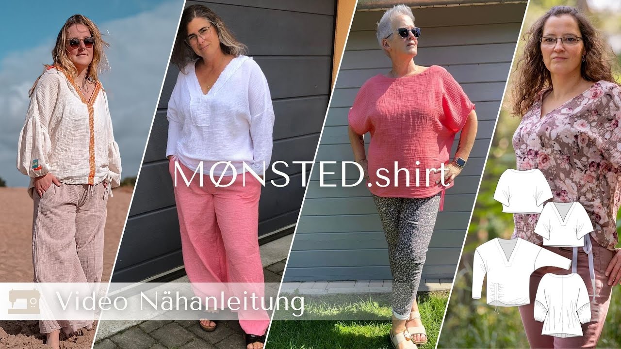 MØNSTED – Shirt Damen digitales Schnittmuster als PDF download | mit Fledermausärmeln & Wendefunktion | Größe 32–52 | SEAMONE – YouTube Video