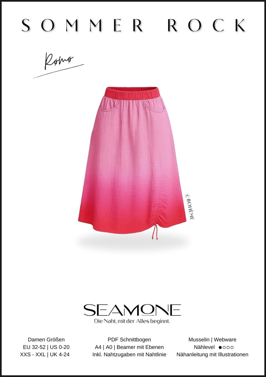 RØMØ – Maxirock Damen digitales Schnittmuster als PDF download | luftig & mit Taschen | Größe 32–52 | SEAMONE – Damen A4 + A0 + Beamer PDF Schnittmuster | SEAMONE