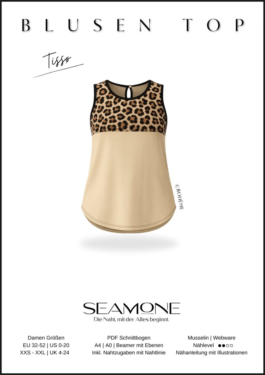 TISSØ – Top Damen digitales Schnittmuster als PDF download | mit Teilung & rundem Saum | Größe 32–52 | SEAMONE – Damen A4 + A0 + Beamer PDF Schnittmuster | SEAMONE