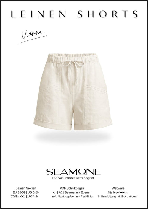 VIANNE – Shorts Damen Schnittmuster PDF Download | locker geschnitten & mit Gummibund | Größe 32–52 | SEAMONE – Damen Digital (A4 + A0 + Beamer) PDF Schnittmuster | SEAMONE