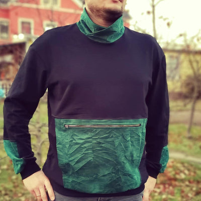 Kalix Hoodie Herren – Lila mit grüner Tasche und Kragen