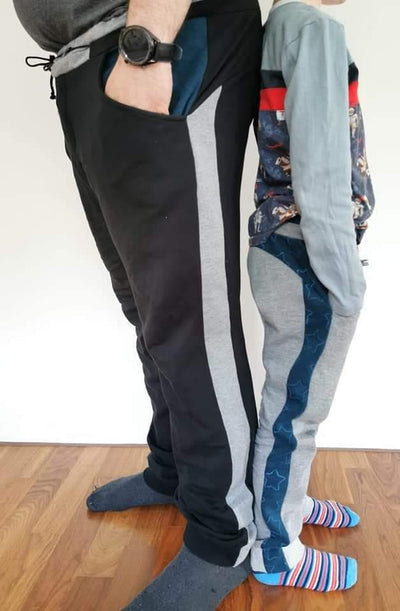 Hålin Jogginghose Herren – Schwarz mit grau-blauem Seitenstreifen, Detail