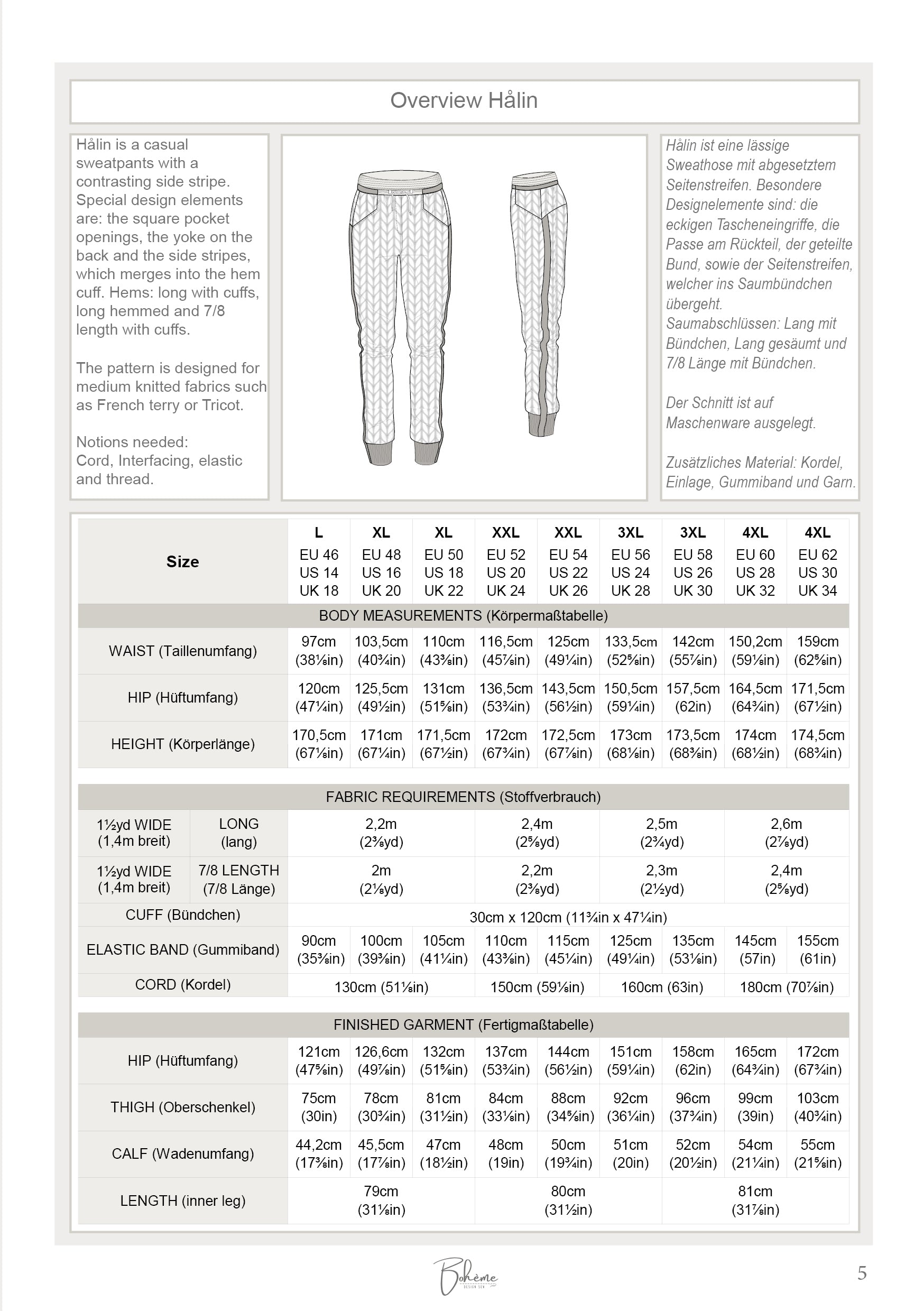 HÅLIN – Jogginghose Damen digitales Schnittmuster als PDF download | mit Seitenstreifen & Teilungsdetails | Größe 46–62 | SEAMONE – Damen A4 + A0 + Beamer PDF Schnittmuster | SEAMONE