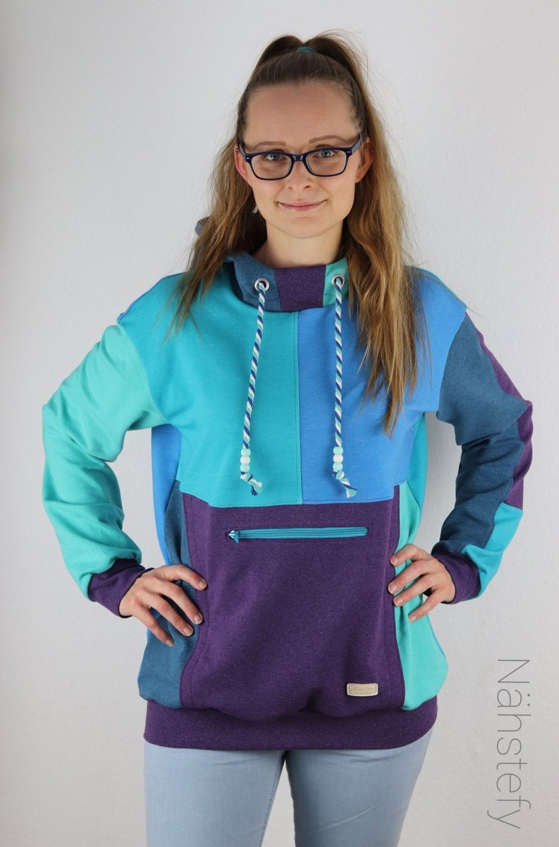 KALIX – Hoodie Damen digitales Schnittmuster als PDF Download | Oversize mit Teilungen & 3 Kragenvarianten | Größe 32–48 | SEAMONE – Damen A4 + A0 + Beamer PDF Schnittmuster | SEAMONE